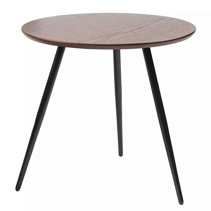 Кофейный столик с круглой столешницей на 3-х черных ножках Laconic Stylish Design Коричневый Черный Кофейный столик с круглой столешницей на 3-х черных ножках Laconic Stylish Design Коричневый Черный в Челябинске | Loft Concept