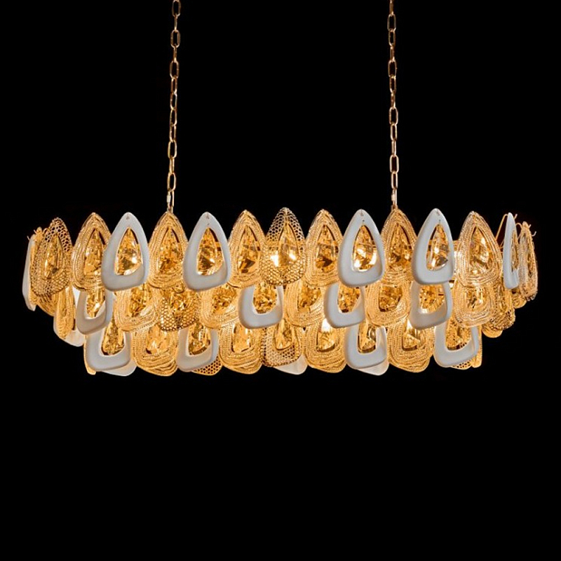 Люстра овальная с многослойными белыми и прозрачными подвесками Character Chandelier Золотой Прозрачный Белый Люстра овальная с многослойными белыми и прозрачными подвесками Character Chandelier Золотой Прозрачный Белый в Челябинске | Loft Concept