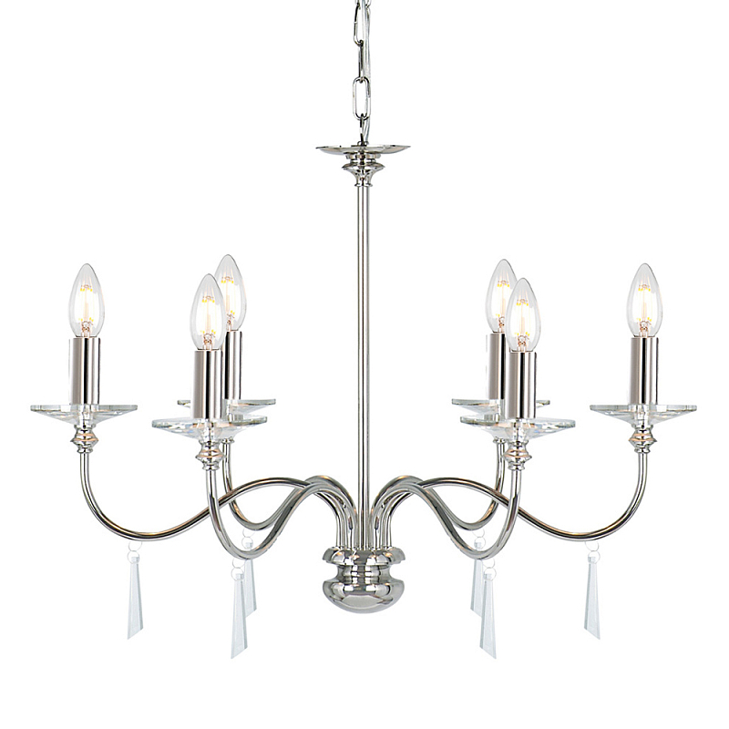 Люстра цвета никель с прозрачными стеклянными подвесками в форме капель Elstead Lighting Никель Прозрачное Стекло в Челябинске | Loft Concept 