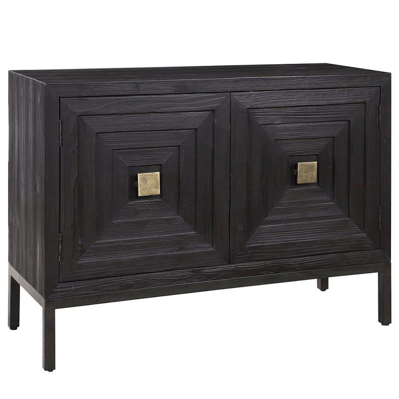 Тумба черная из дерева двухдверная Geometric Double Door Nightstand Черный Тумба черная из дерева двухдверная Geometric Double Door Nightstand Черный в Челябинске | Loft Concept