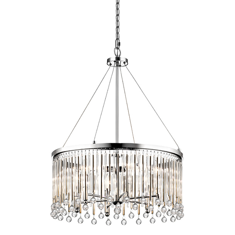 Люстра круглая цвета хром с вертикальными стеклянными трубками и круглыми подвесками Kichler Хром Прозрачное Стекло в Челябинске | Loft Concept 
