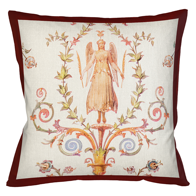 Декоративная подушка бежевая с растительным орнаментом Raffael Angel Beige Red Cushion Бежевый Мульти Бургундский красный Декоративная подушка бежевая с растительным орнаментом Raffael Angel Beige Red Cushion Бежевый Мульти Бургундский красный в Челябинске | Loft Concept