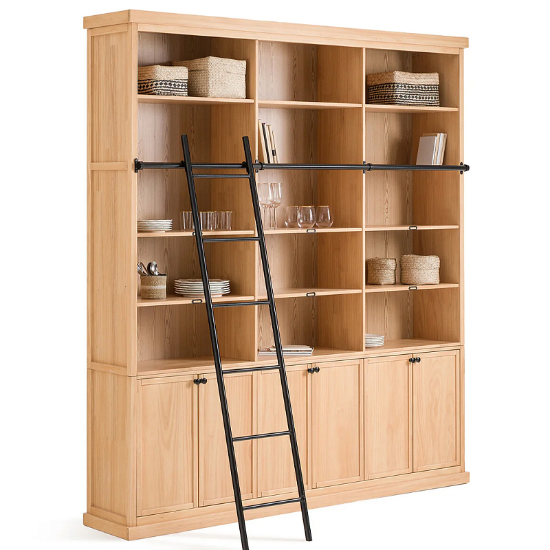Книжный шкаф из массива сосны с металлической лестницей Burton Wood Cabinet Книжный шкаф из массива сосны с металлической лестницей Burton Wood Cabinet в Челябинске | Loft Concept
