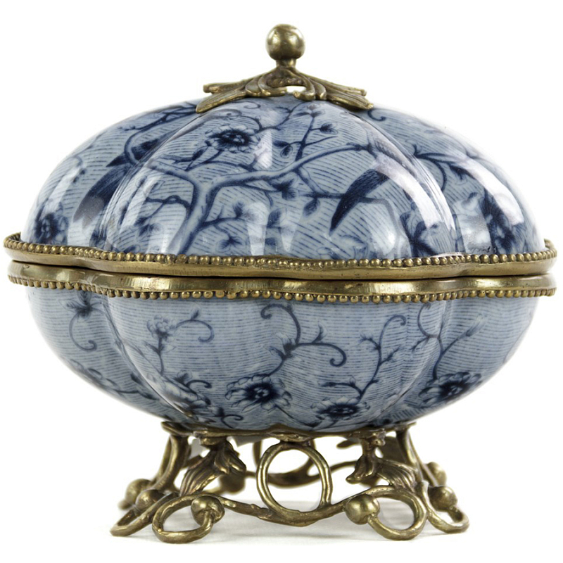 Шкатулка Floral Blue Ornament Синий Бронза Белый Шкатулка Floral Blue Ornament Синий Бронза Белый в Челябинске | Loft Concept