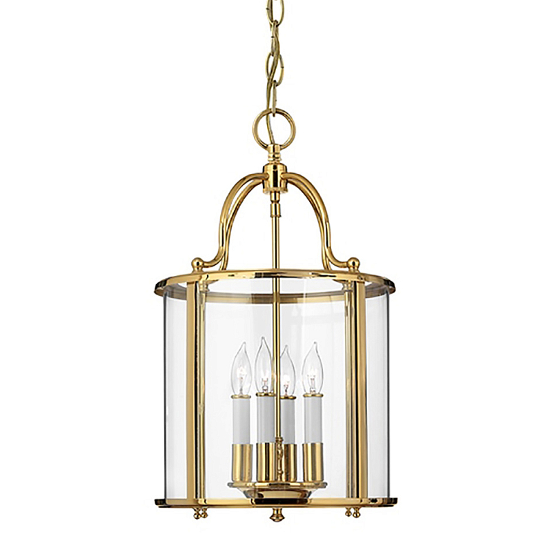 Подвесной светильник с прозрачным стеклянным цилиндрическим плафоном в классическом стиле на цепи Hinkley Латунь Прозрачное Стекло Олово Никель в Челябинске | Loft Concept 