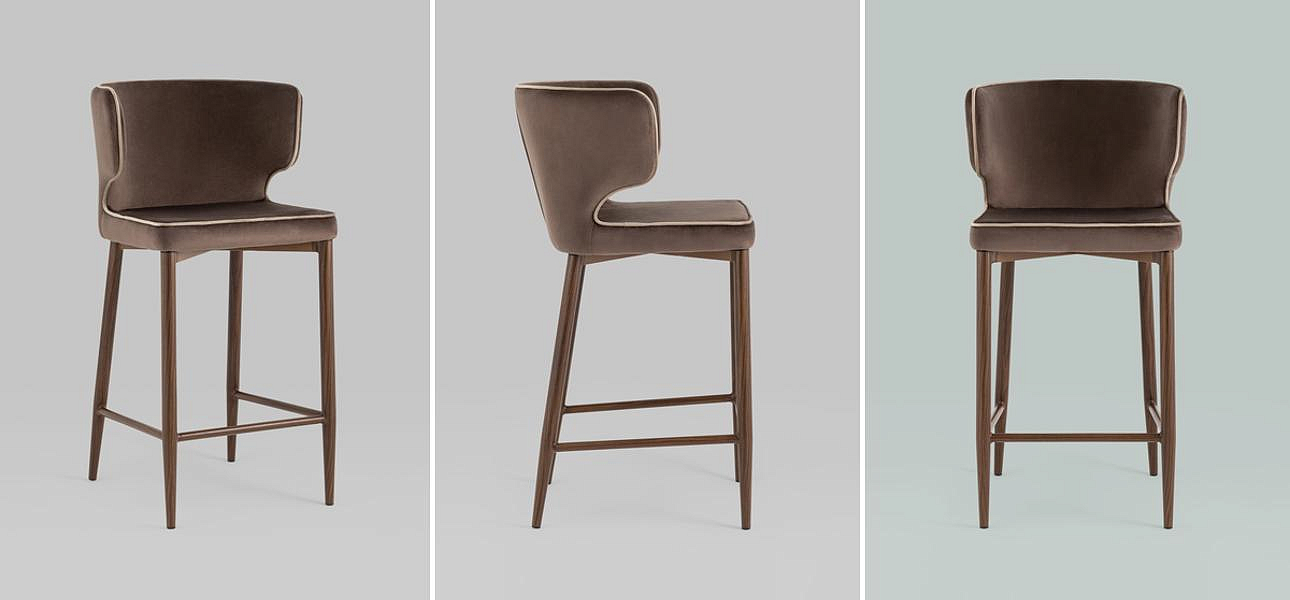 Стул Полубарный Chair посадка 65 см Коричневый Велюр с Белым Кантом Стул Полубарный Chair посадка 65 см Коричневый Велюр с Белым Кантом - Loft-Concept в Челябинске