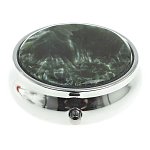 Таблетница карманная круглая с 3-мя отделениями с зеркалом и накладкой из натурального камня Серафинит Silver Stone Pillboxes варинант исполнения - 3 | Loft Concept в Челябинске