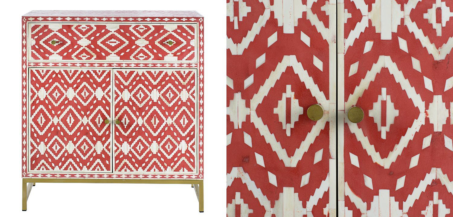 Комод инкрустация костью Red Indian Bone Inlay drawer Красный Комод инкрустация костью Red Indian Bone Inlay drawer Красный - Loft-Concept в Челябинске