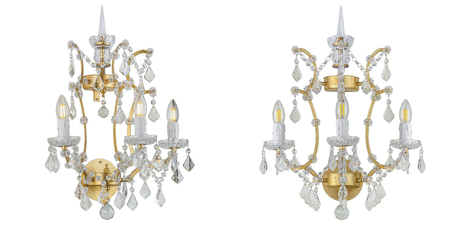 Бра 19th c. Rococo IRON & CLEAR CRYSTAL Gold Wall Lamp Бра 19th c. Rococo IRON & CLEAR CRYSTAL Gold Wall Lamp - Loft-Concept в Челябинске