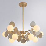 Люстра на штанге с 10-ю белым шарообразным плафоном и декоративными металлическими элементами в виде лепестков серого цвета Matisse варинант исполнения - 2 | Loft Concept в Челябинске