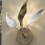 Бра с декоративными белыми и золотыми листьями на текстурном основании Wintery flovers варинант исполнения - 4 | Loft Concept в Челябинске