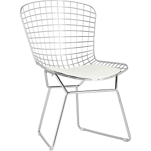 Стул Bertoia Chair Хромированный с Белой подушкой