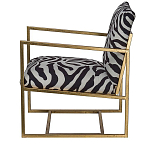 Кресло с металлическим золотистым каркасом и мягкой обивкой с чёрно-белым принтом зебры Wild animals варинант исполнения - 2 | Loft Concept в Челябинске