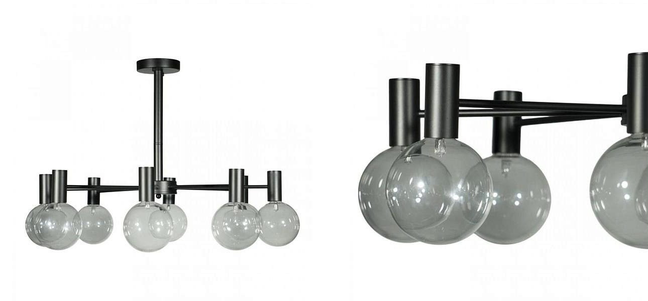 Люстра с дымчатым стеклом Smoke Glass BLACK 8 ламп Люстра с дымчатым стеклом Smoke Glass BLACK 8 ламп - Loft-Concept в Челябинске