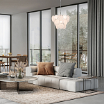 Люстра из белых стеклянных дисков на серебрянном каркасе White Glowing Reflectors варинант исполнения - 2 | Loft Concept в Челябинске