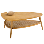 Журнальный стол из массива дуба и декором из плетеного ротанга Reyer Rattan Coffee Table варинант исполнения - 1 | Loft Concept в Челябинске