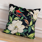 Декоративная подушка чёрная с изображением птицы в саду Blooming Red Birds варинант исполнения - 2 | Loft Concept в Челябинске