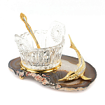 Икорница с ложкой с декором "Кадушка" с гравировкой на подставке из натурального камня Агат Decorative Cavair Dishes варинант исполнения - 2 | Loft Concept в Челябинске