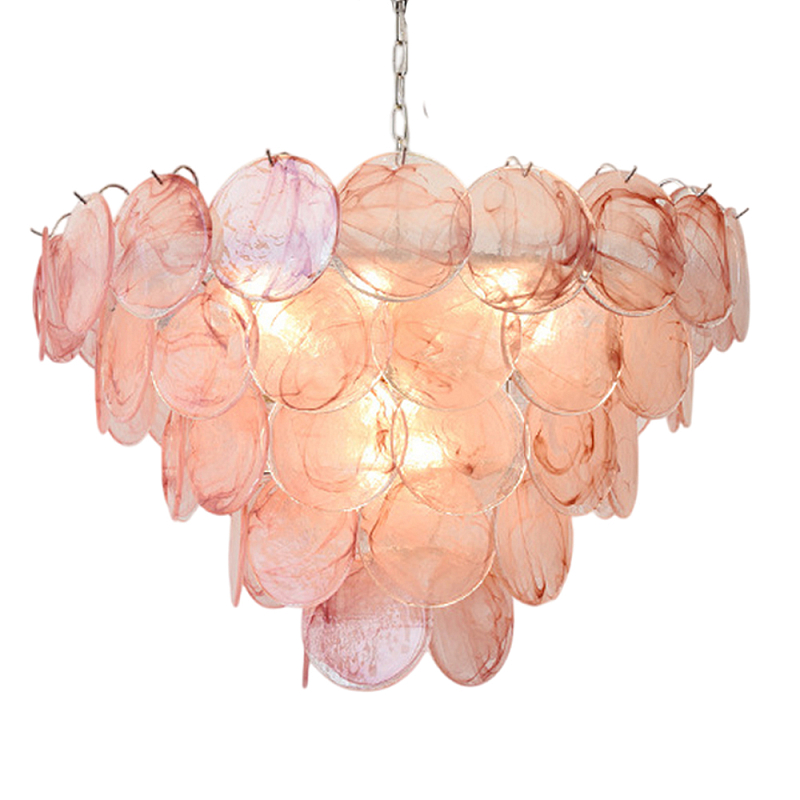 Люстра с каскадом из круглых розовых стеклянных дисков Pink Light Waterfall Розовый Хром Люстра с каскадом из круглых розовых стеклянных дисков Pink Light Waterfall Розовый Хром в Челябинске | Loft Concept