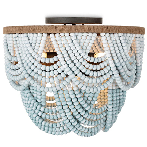 Круглый потолочный светильник с подвесками из круглых деревянных бусин Ombre Wooden Beads Blue Ceiling Lamp