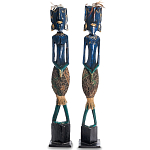 Комплект из 2-х деревянных статуэток Asmat Tall Statuettes Blue Green варинант исполнения - 1 | Loft Concept в Челябинске