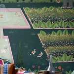 Обои ручная роспись Mahal Garden Original colourway on blue painted Xuan paper варинант исполнения - 2 | Loft Concept в Челябинске