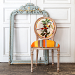 Стул бежевый в разноцветную полоску из натурального бука с изображением птиц и цветов Blooming Yellow Red Birds Colorful Stripes Chair варинант исполнения - 5 | Loft Concept в Челябинске