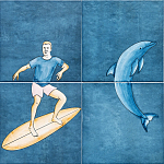 Плитка с узором Дельфин Серфингист варинант исполнения - 1 | Loft Concept в Челябинске