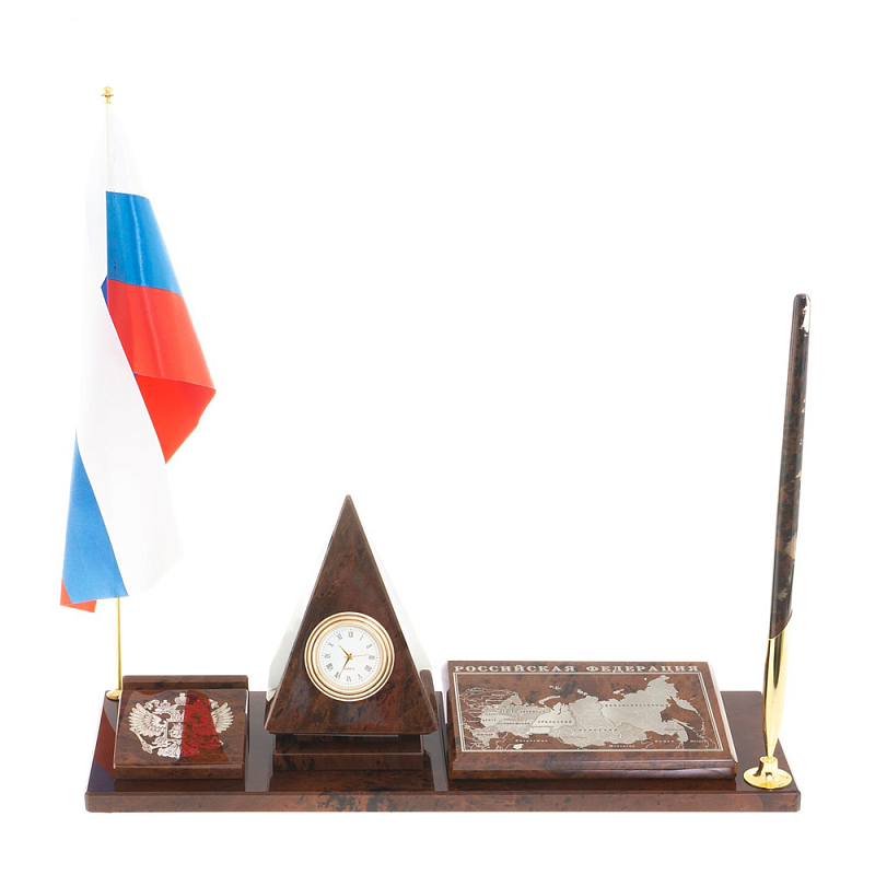 Настольный письменный набор с часами в виде пирамиды из природного камня обсидиана Pyramid of Time Коричневый Бронза Настольный письменный набор с часами в виде пирамиды из природного камня обсидиана Pyramid of Time Коричневый Бронза в Челябинске | Loft Concept