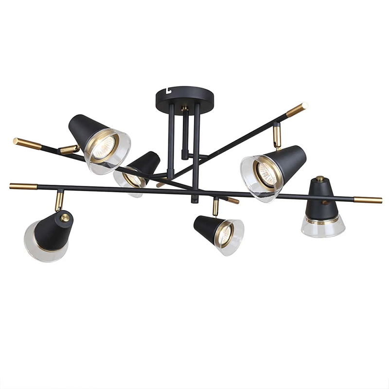 Потолочный светильник с конусообразными плафонами с контрастным сочетанием бронзы и глубоким черным цветом Aurika Черный Прозрачный в Челябинске | Loft Concept 