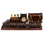 Часы настольные в виде паровоза из натурального камня Обсидиан Train Stone Clock варинант исполнения - 1 | Loft Concept в Челябинске