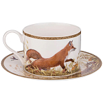 Чайная пара из фарфора с изображением утки и лисы 300 мл Hunting Porcelain Collection варинант исполнения - 1 | Loft Concept в Челябинске