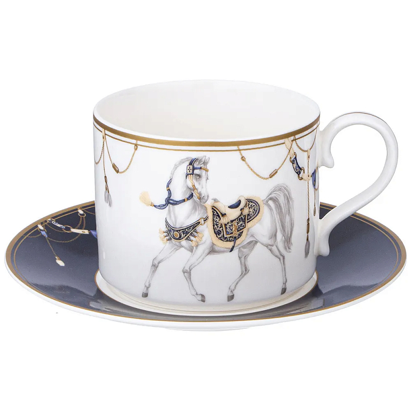 Чайная пара из фарфора с изображением лошади 300 мл Porcelain Horse Set 2 Белый Синий Золотой Чайная пара из фарфора с изображением лошади 300 мл Porcelain Horse Set 2 Белый Синий Золотой в Челябинске | Loft Concept