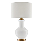 Настольная лампа белого цвета с фарфоровым основанием и латунными акцентами и тканевым абажуром Currey & Company варинант исполнения - 1 | Loft Concept в Челябинске