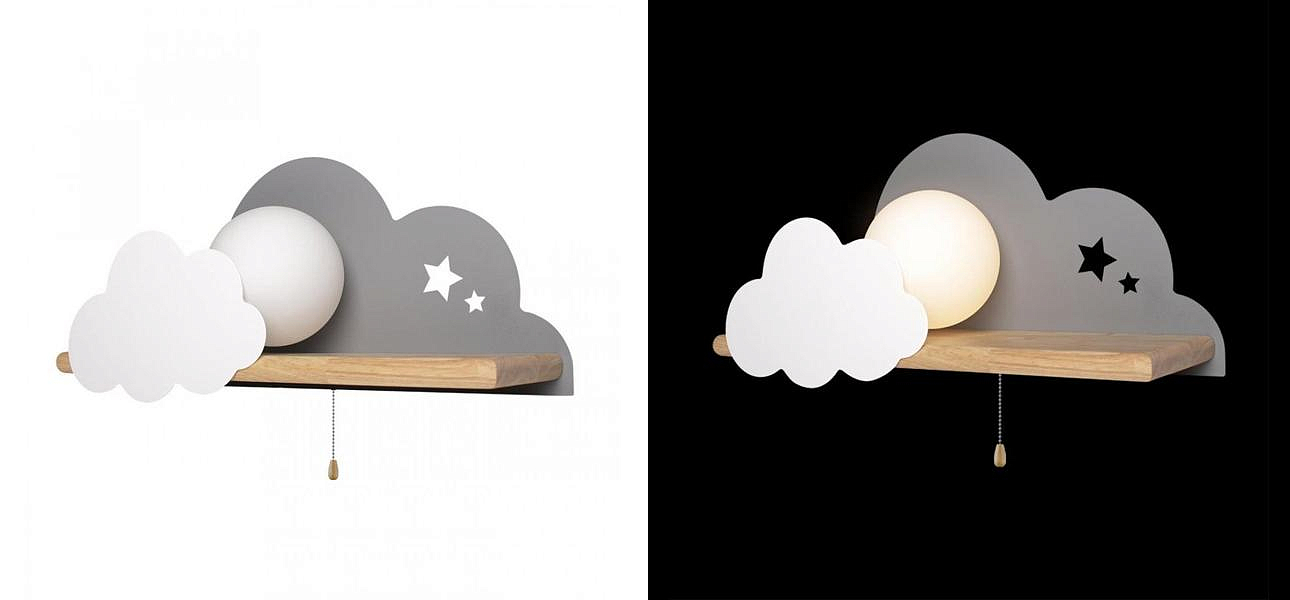 Бра с деревянной полкой серое Облако Wall Lamp Grey Cloud Бра с деревянной полкой серое Облако Wall Lamp Grey Cloud - Loft-Concept в Челябинске