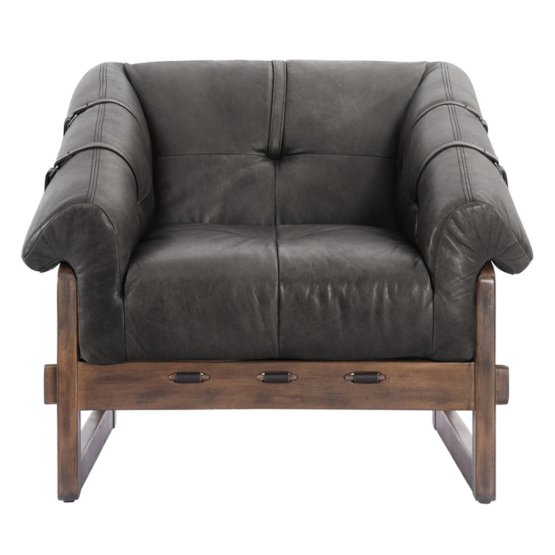 Кресло Duncan винтажная черная кожа Черный Коричневый в Челябинске | Loft Concept 