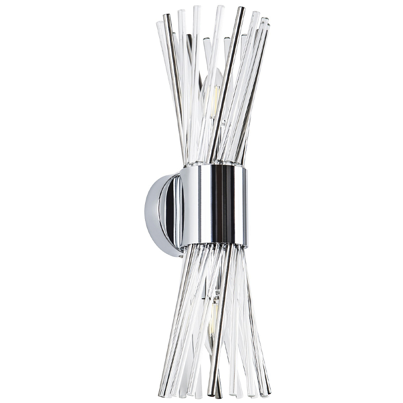 Бра с декором в виде хрустальных и металлических трубочек Nembus Glass Chrome Wall Lamp Прозрачный Хром Бра с декором в виде хрустальных и металлических трубочек Nembus Glass Chrome Wall Lamp Прозрачный Хром в Челябинске | Loft Concept