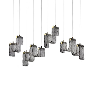 Подвесной светильник линейный с плафонами волнистой формы из фактурного стекла Big Wave