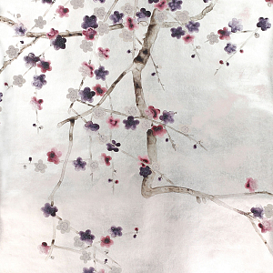 Обои ручная роспись Plum Blossom Colourway SC-228 on Tarnished Silver gilded paper with pearlescent antiquing