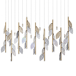 Люстра с золотистыми трубками и прозрачными стеклянными листьями на подвесах Sylva  варинант исполнения - 1 | Loft Concept в Челябинске