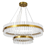 Люстра подвесная двухъярусная с золотистымыми кольцами и прозрачными стеклянными элементами Ring Horizontal варинант исполнения - 1 | Loft Concept в Челябинске