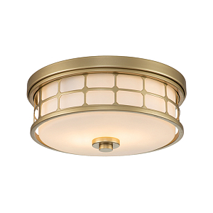 Потолочный светильник для ванных комнат цвета латунь в виде металлической клетки с геометрическими узорами Quoizel