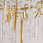 Люстра линейная золотого цвета с декоративными ветвями и длинными стеклянными подвесками в форме сосулек Droplet Chandelier варинант исполнения - 3 | Loft Concept в Челябинске