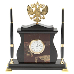 Часы настольные с Гербом России и 2-мя шариковыми ручками в комплекте Stone Clock варинант исполнения - 4 | Loft Concept в Челябинске