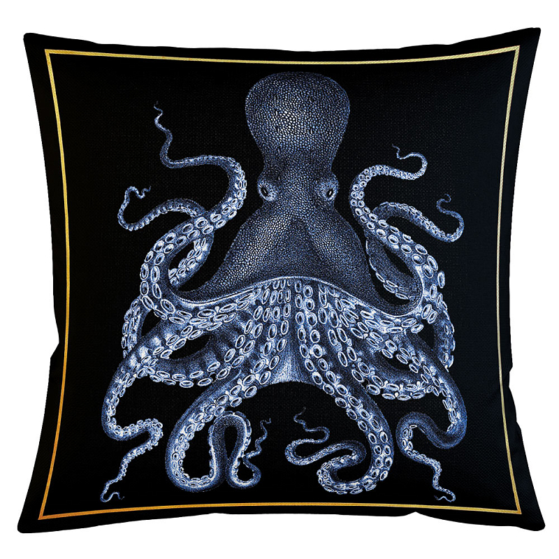 Декоративная подушка Blue Octopus Бежевый Черный Морская синь Декоративная подушка Blue Octopus Бежевый Черный Морская синь в Челябинске | Loft Concept