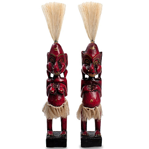 Комплект из 2-х деревянных статуэток Asmat Straw Headdress Statuettes Red