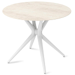 Стол обеденный с круглой столешницей из керамики на четырех белых ножках Sand Ceramics варинант исполнения - 2 | Loft Concept в Челябинске