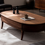 Кофейный стол овальный из дерева с 2-мя ящиками Coffee Walnut Table варинант исполнения - 3 | Loft Concept в Челябинске