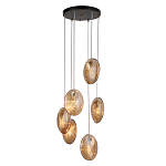 Люстра каскадная с 6-ю стеклянными круглыми плафонами янтарного цвета Savio Glass Disc Light варинант исполнения - 2 | Loft Concept в Челябинске