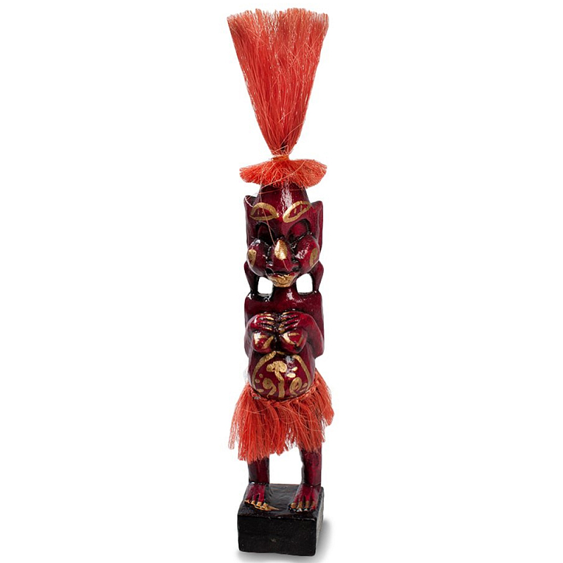 Деревянная декоративная статуэтка Asmat Red Straw Headdress Statuette Red Красный Золотой Деревянная декоративная статуэтка Asmat Red Straw Headdress Statuette Red Красный Золотой в Челябинске | Loft Concept